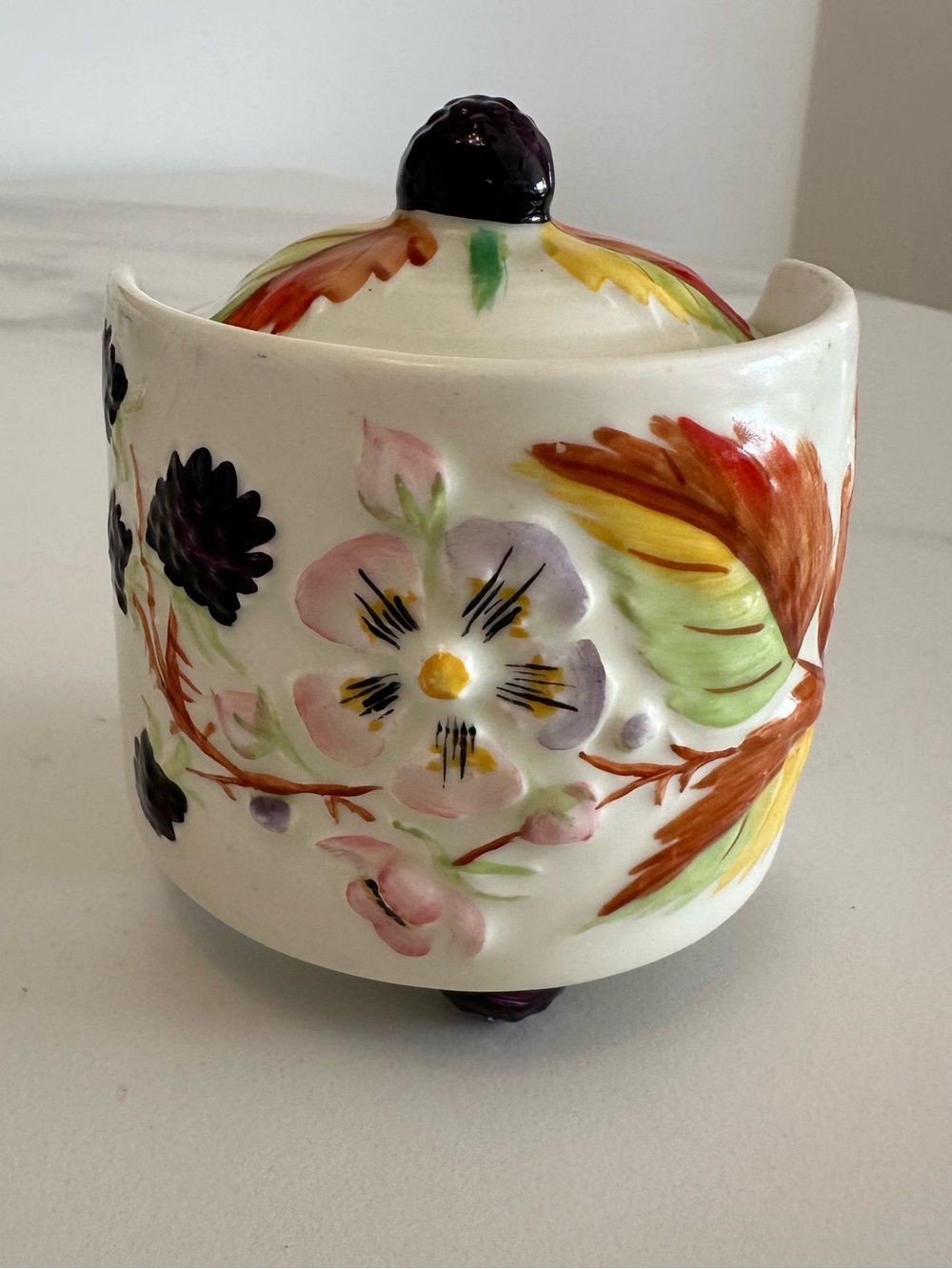 Vintage Carlton Ware Blackberry Autumn Floral Lidded Porcelain Preserve Pot